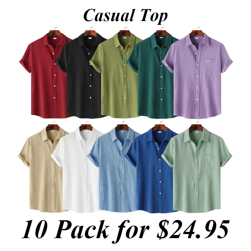 2025 Summer New Men'S Solid Color Lapel Short Sleeve Shirt Men