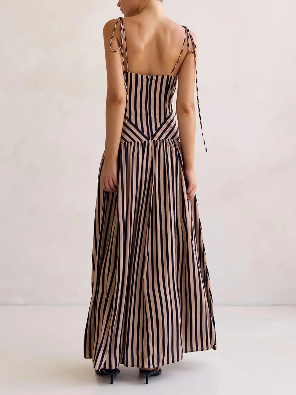 Stripe Print V Neck Maxi Dress
