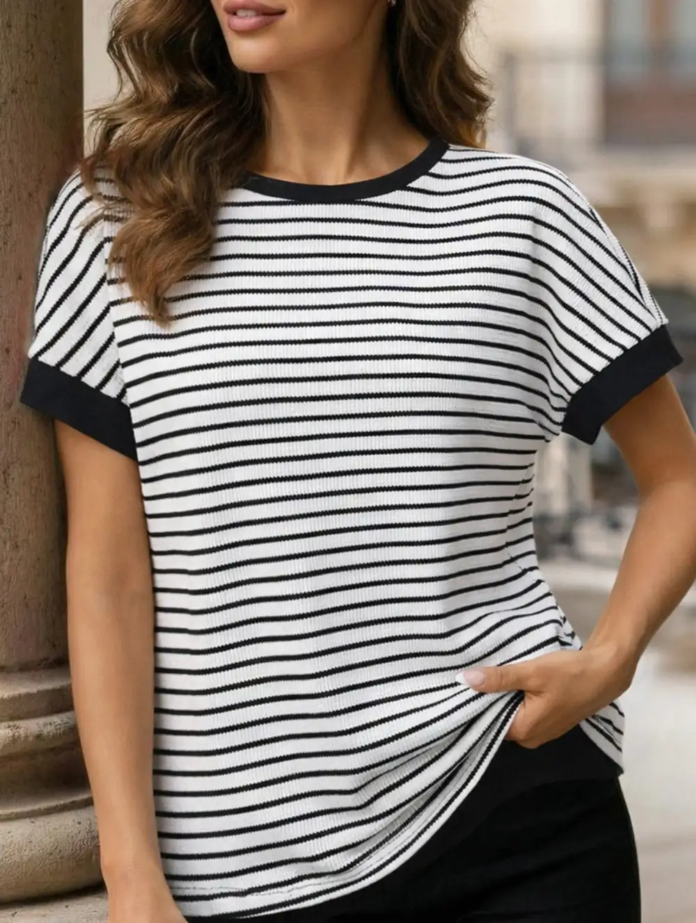 Crew Neck Patchwork Short Sleeve Tee