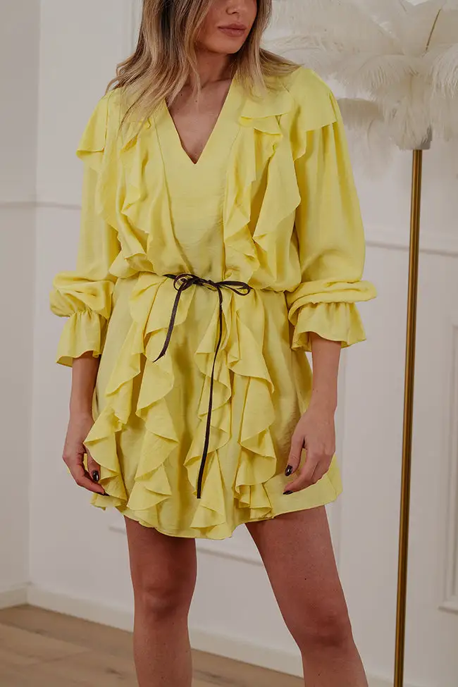 Mini V Neck Linen Blend Dress