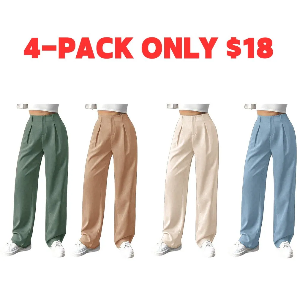 Women's Solid Color Plicated Pocket Wide Leg Pants, Elegant Zipper Fly Trousers for Work Office Business, Ladies Spring & Fall Clothes
