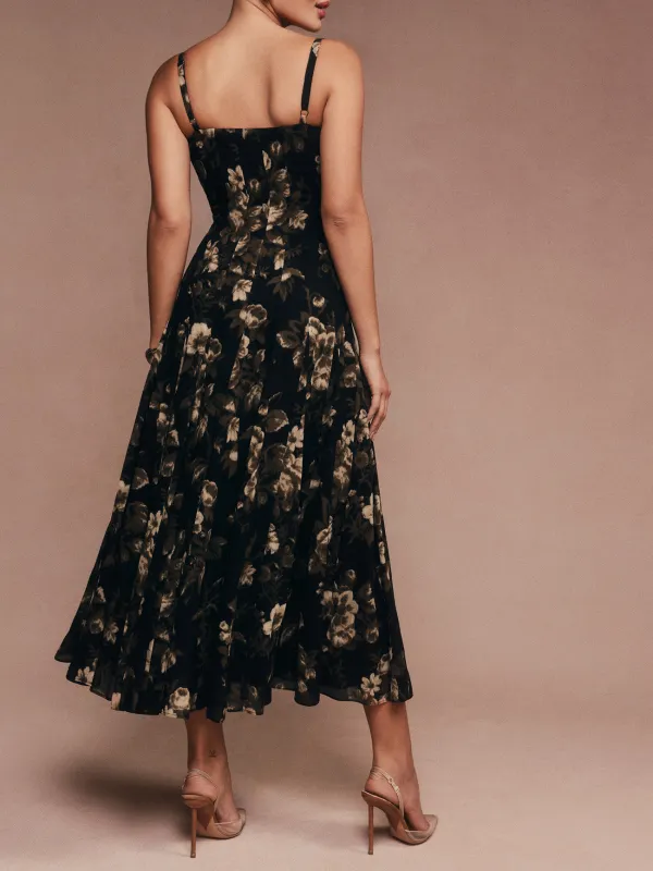 Floral Print Square Neck Midi Dress