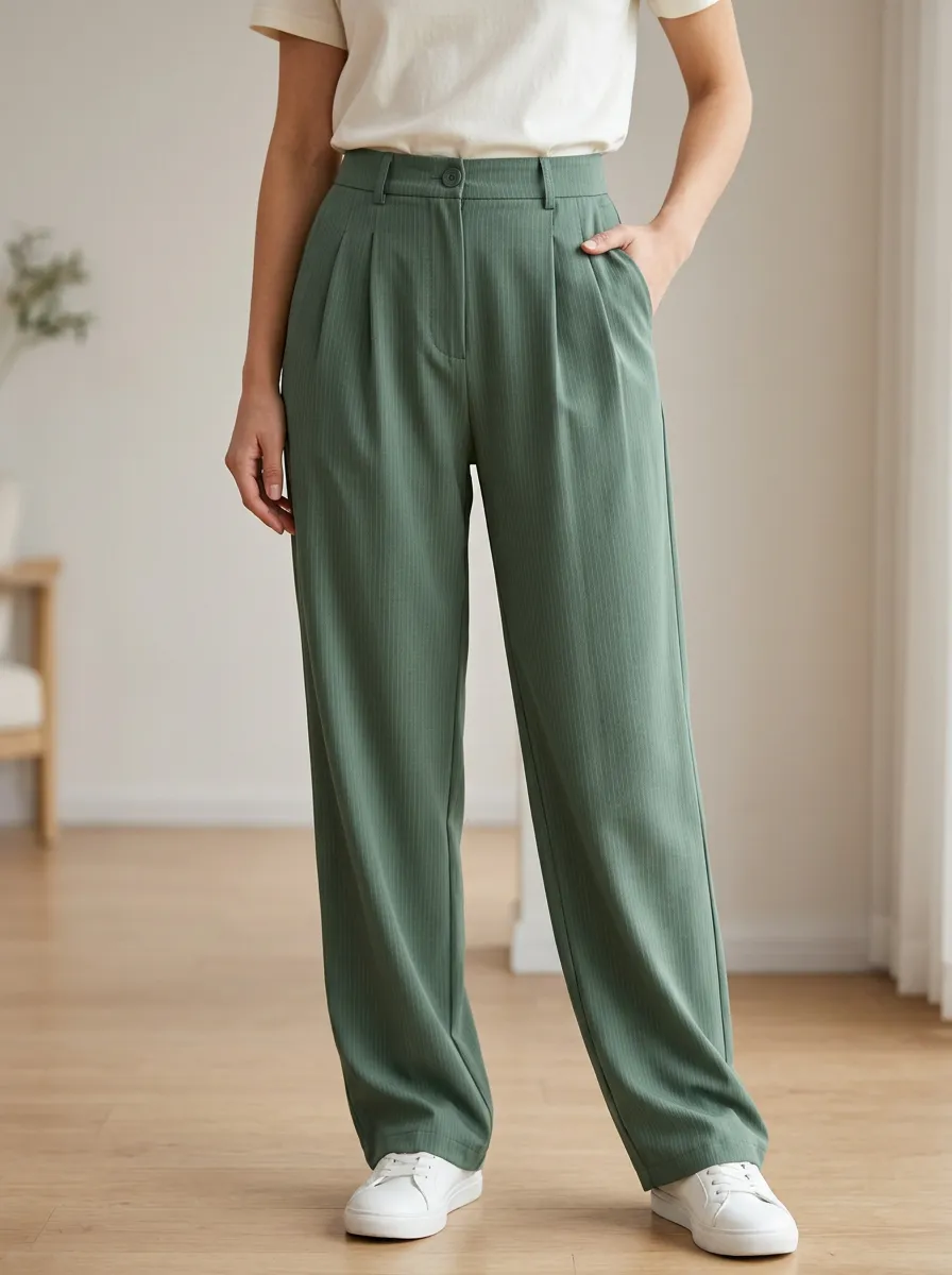 Women's Casual Pinstripe Pleated Trousers