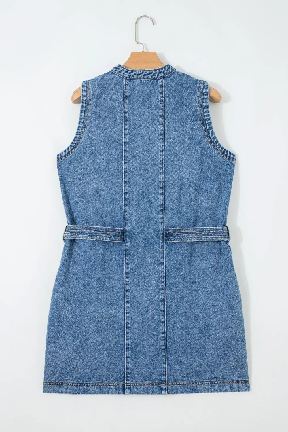 Polished Detail Denim Button Front Sleeveless Dress
