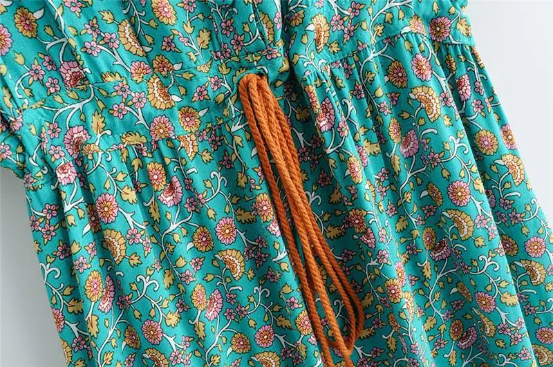 V-Neck Short Sleeve Boho Maxi Dress