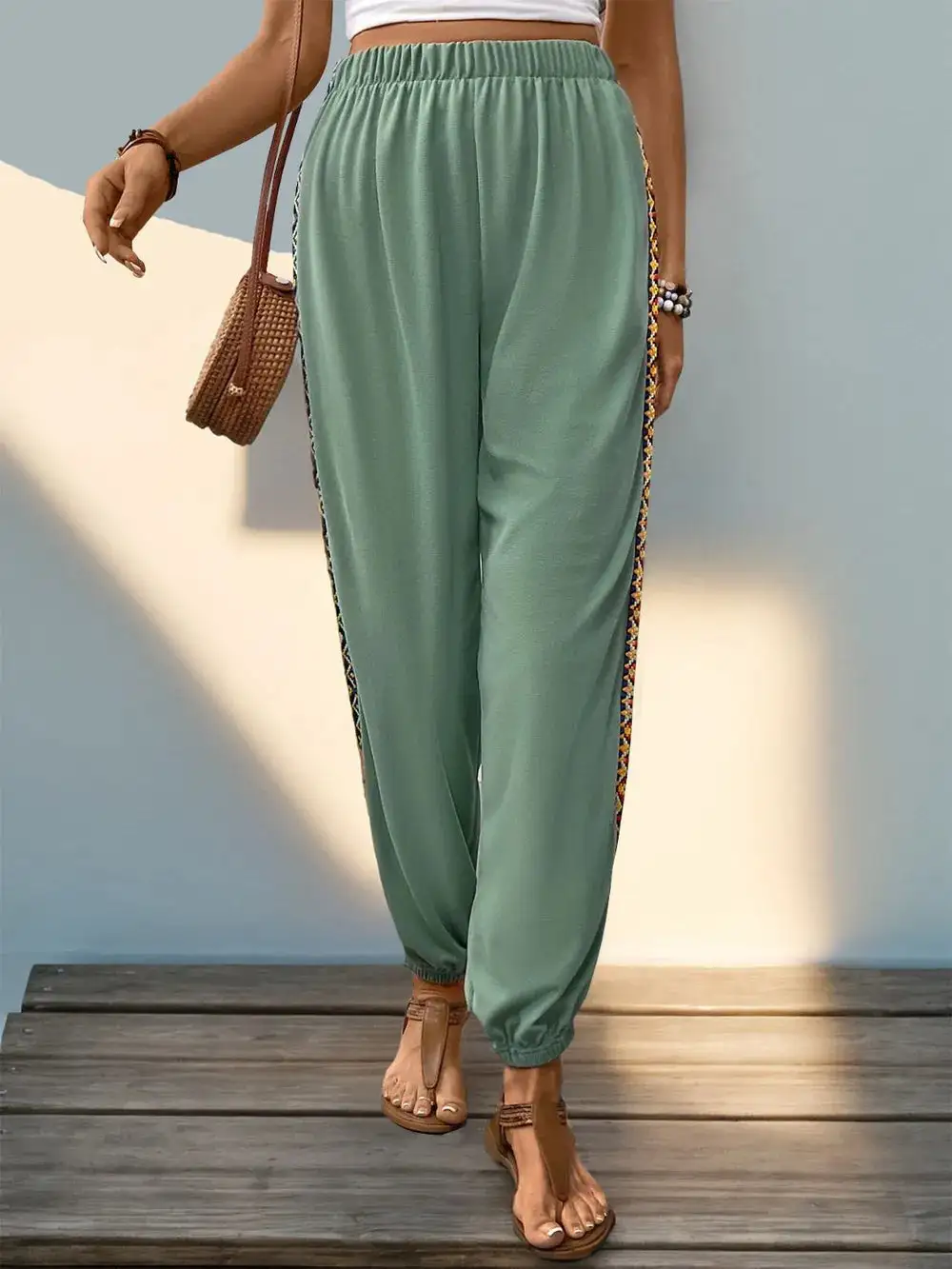 High Waist Elastic Waist Pants