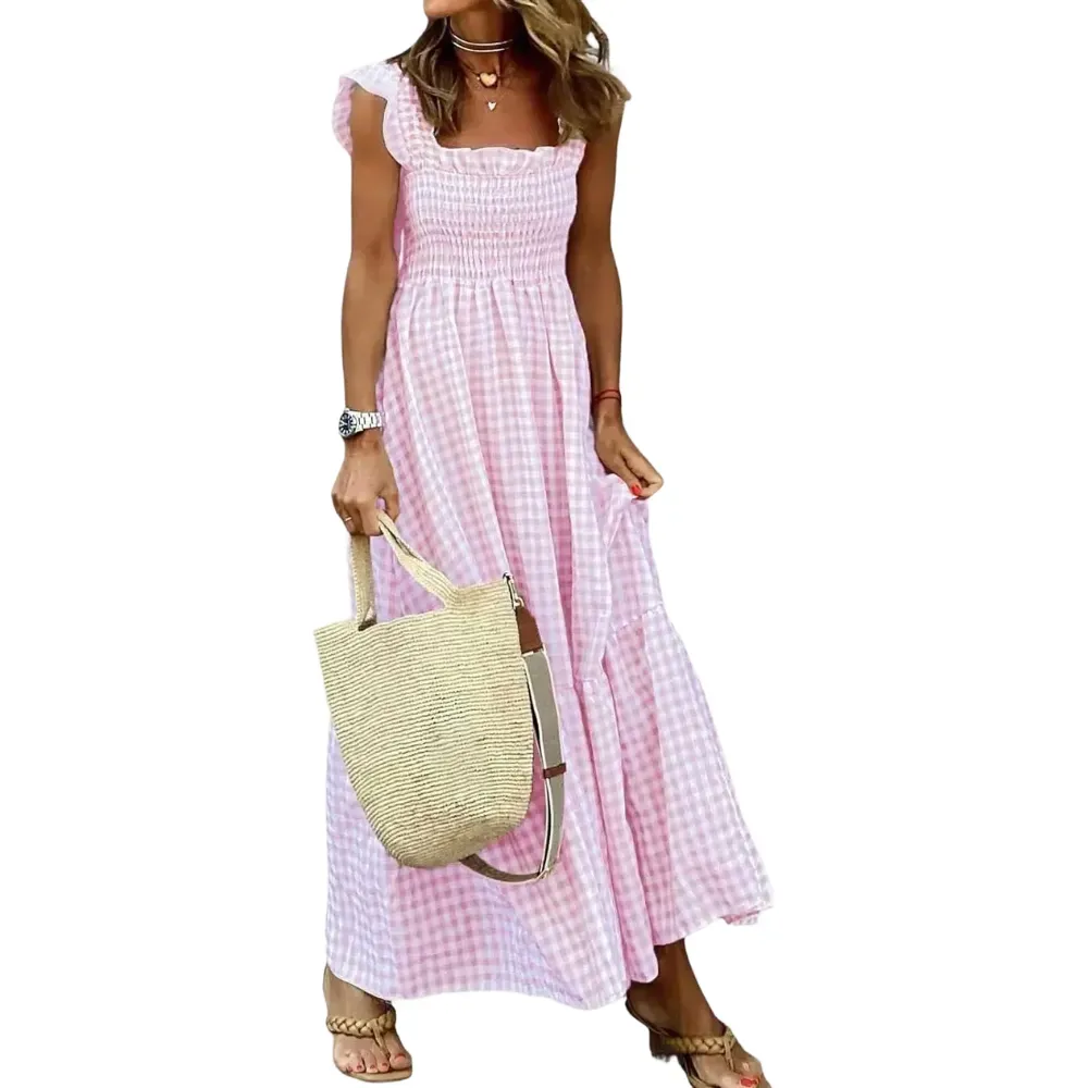 Women's Retro Plaid Smocked Dress