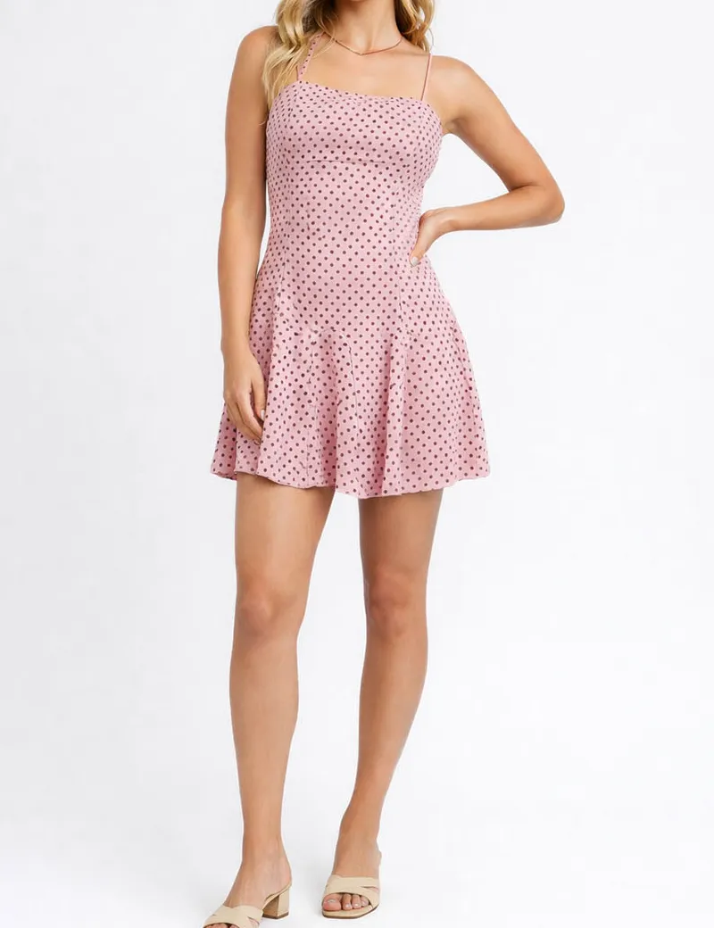 Chic Polka Dot Square Neck Halter Mini Dress
