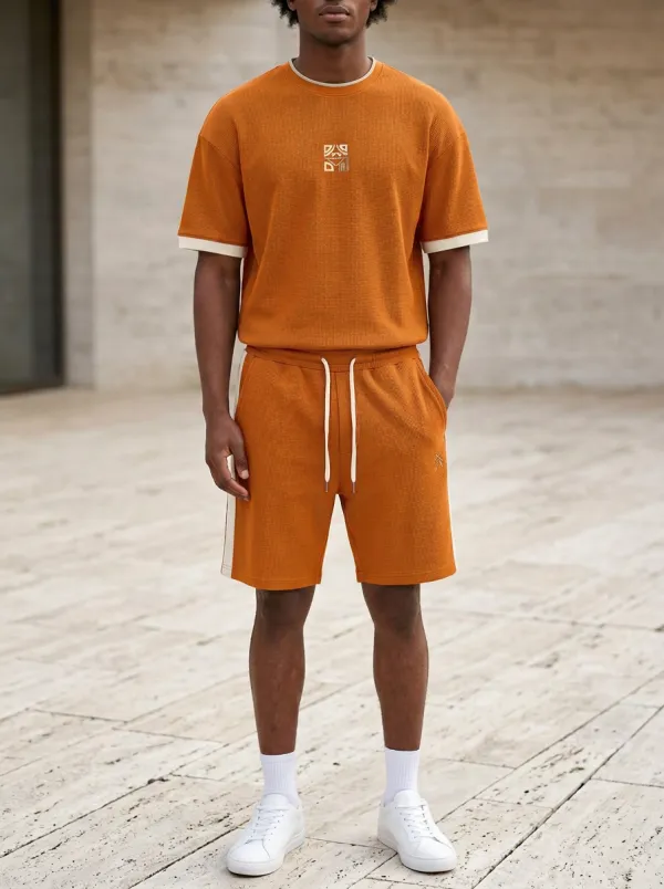 Classic Waffle Texture Geometric Pattern Finish Men's T-Shirt And Shorts Set