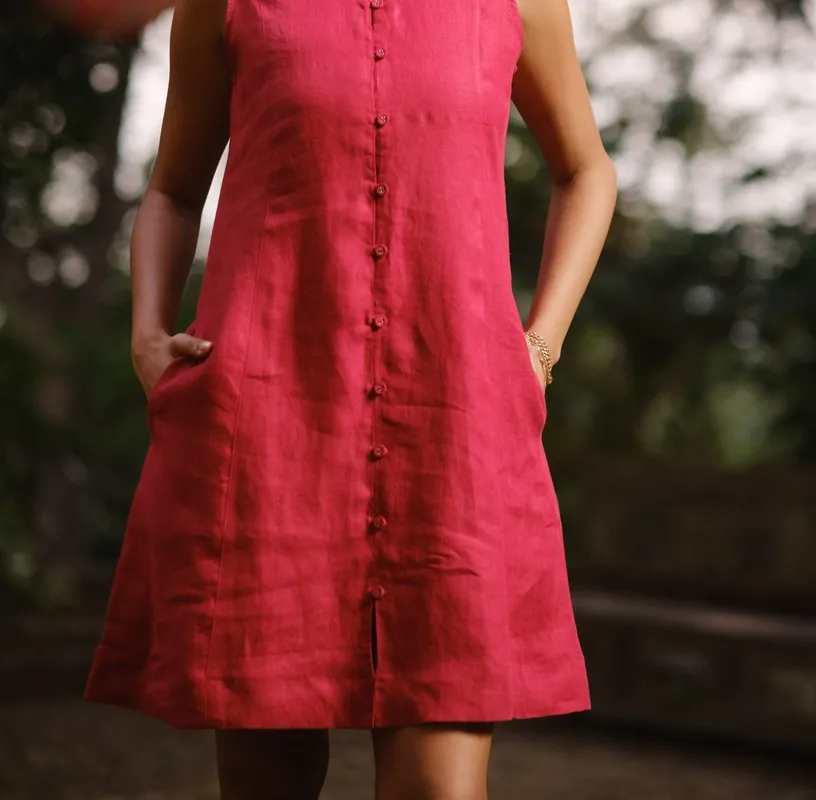 Rust Red Linen Mini Dress