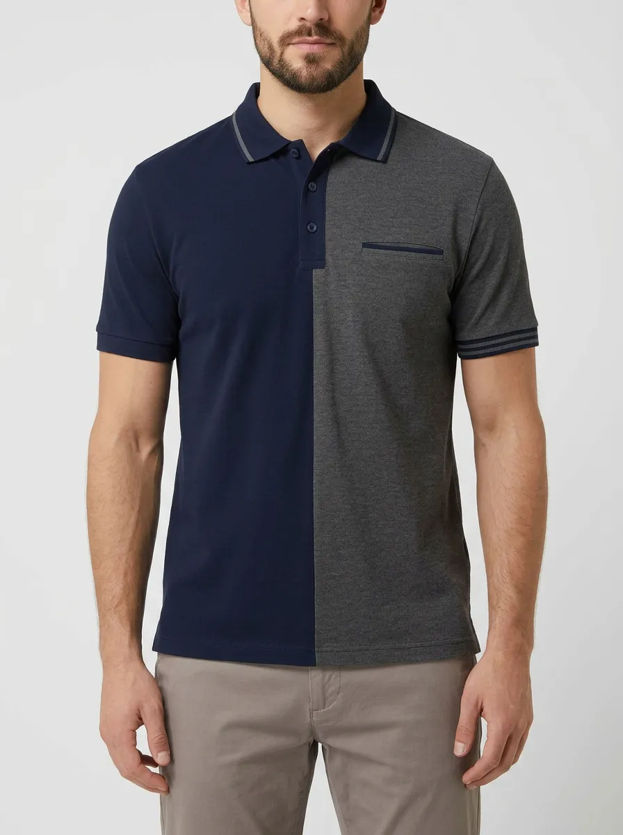 Men's Casual Two-Tone Color Block Pocket Polo Shirt