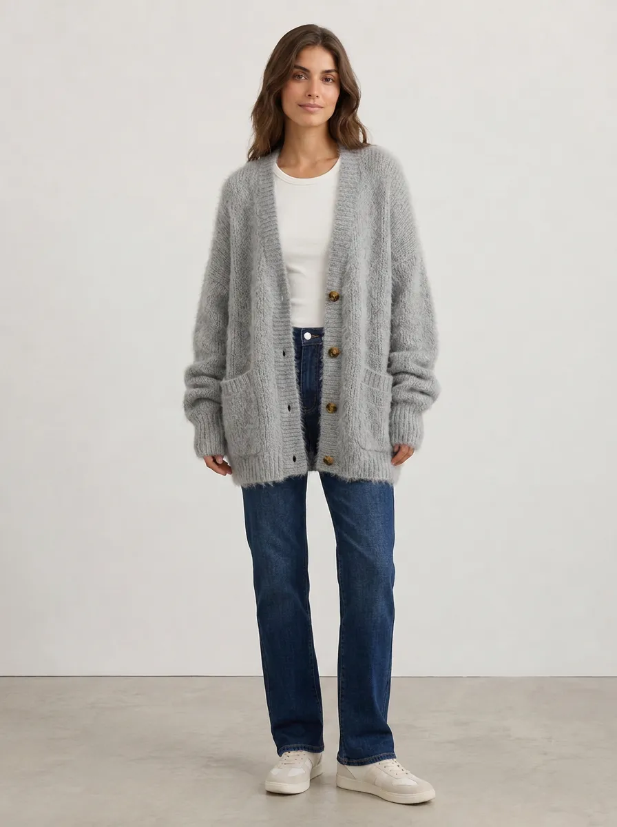 Women's V-Neck Button-Front Cardigan V-Neck