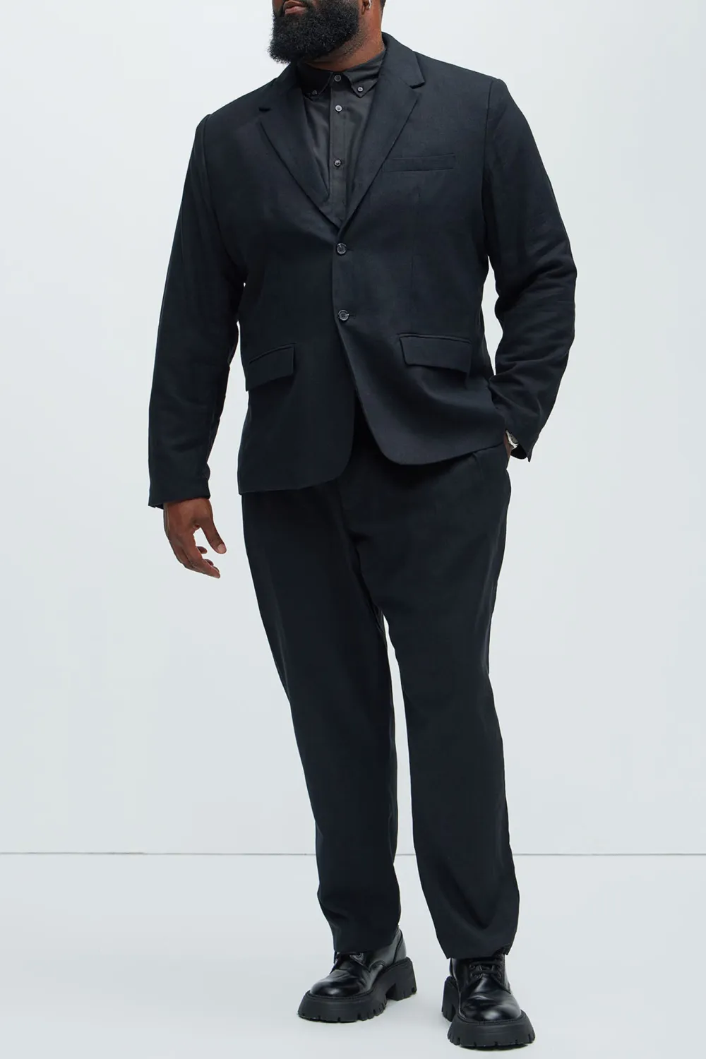 Slight Stretch Linen Suit Jacket - Black