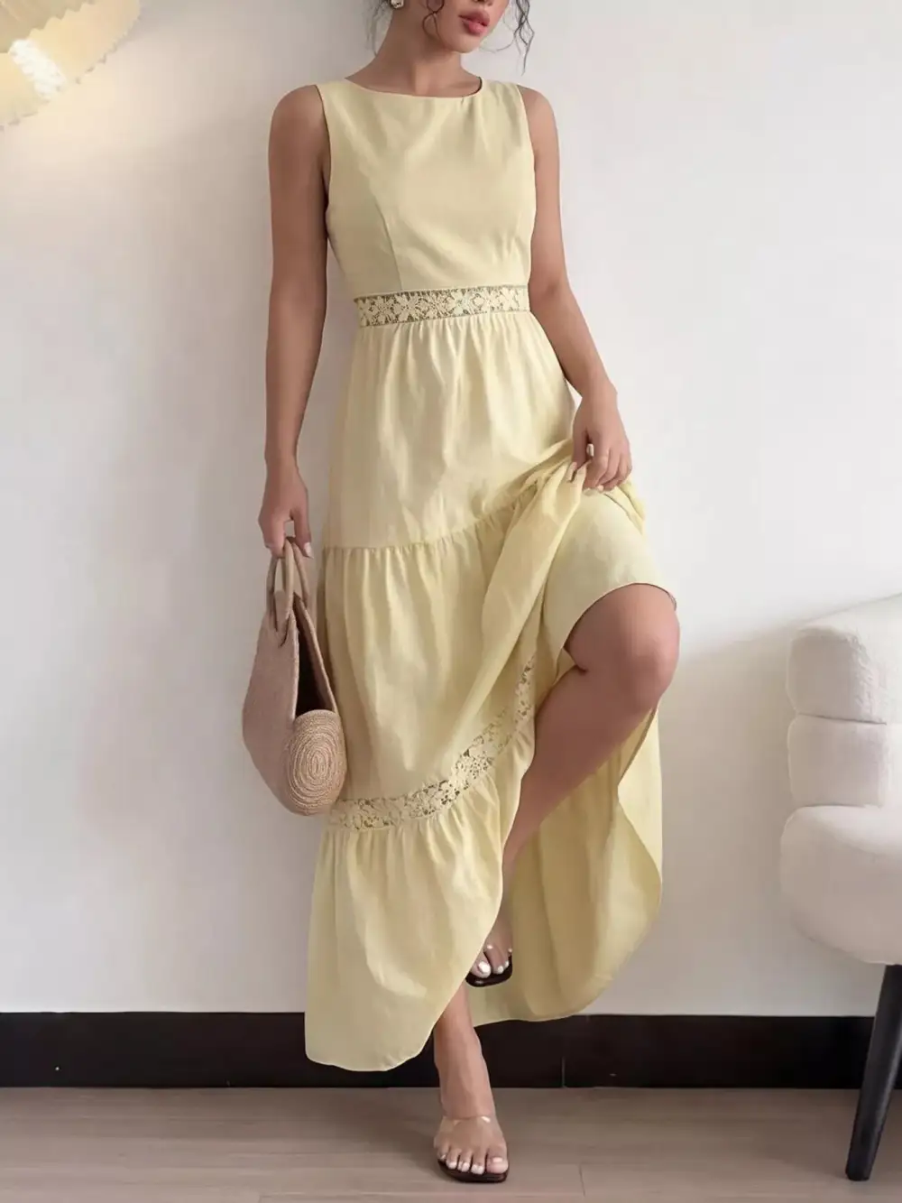 Lace Tiered Sleeveless Maxi Dress