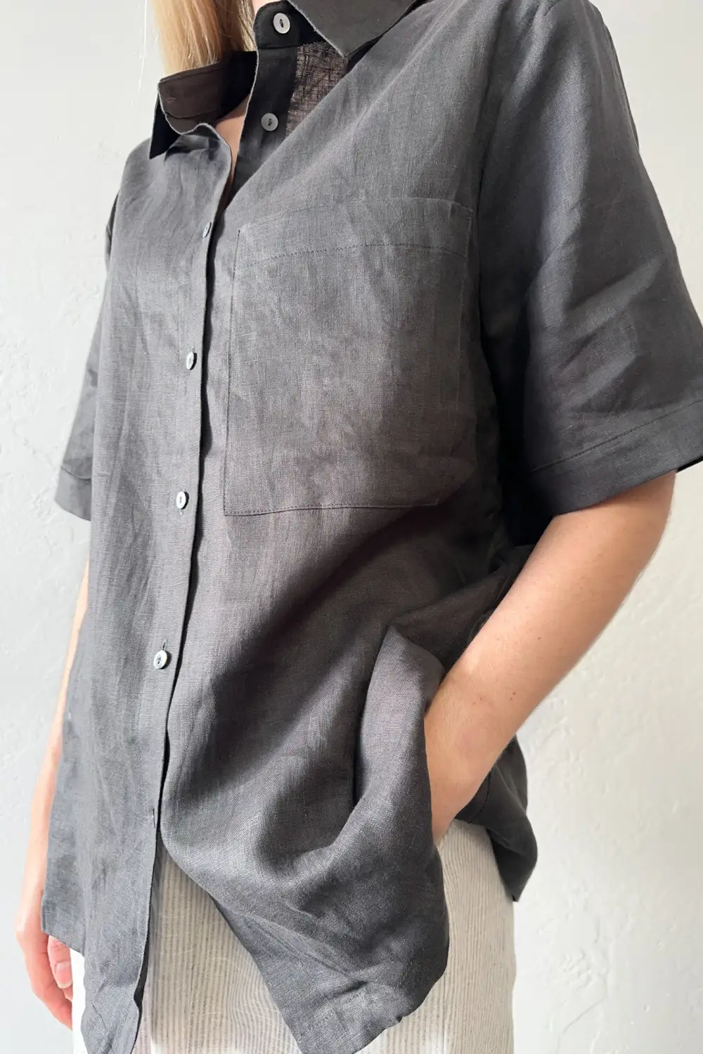 Easy Wear Linen Blend Button Front Button Down Shirt