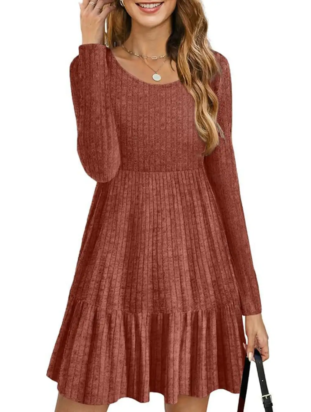 Vintage Striped Crew Neck Knit Sweater Dress