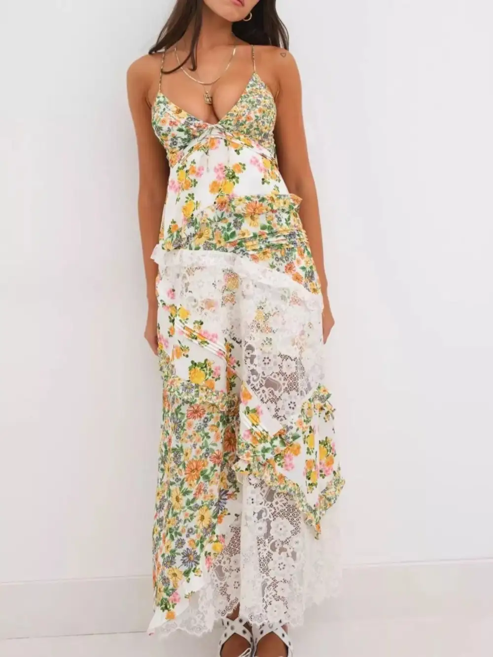 Floral Printed Lace Maxi Dress