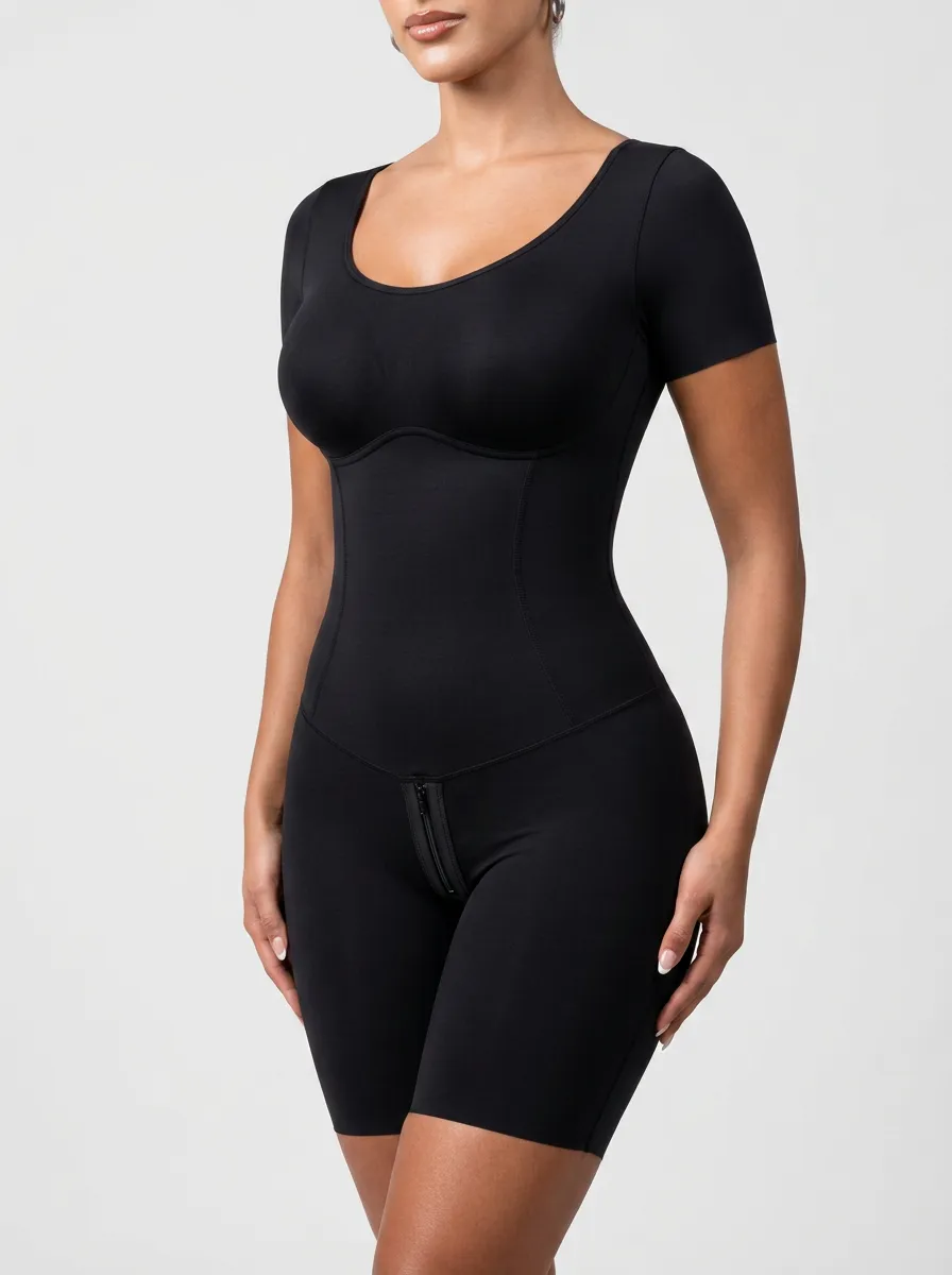 Women's Tummy Control Zippered Short Sleeve Bodysuit Shapewear