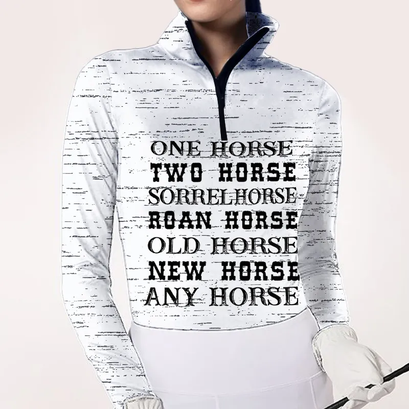 Women's Riding Style Horse Alphabet Print Long Sleeve Casual Shirt