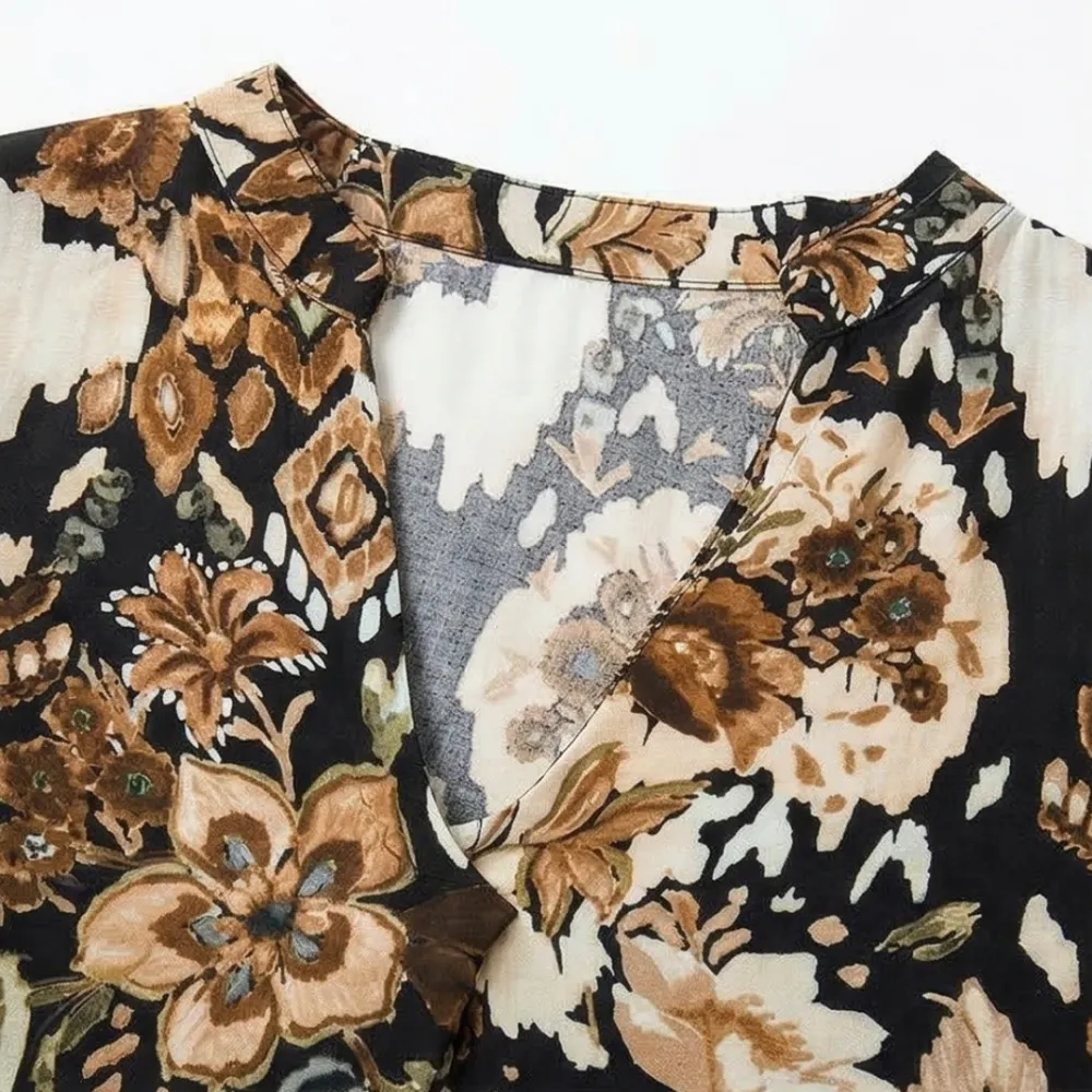 V Neck Floral Printed Midi Dress