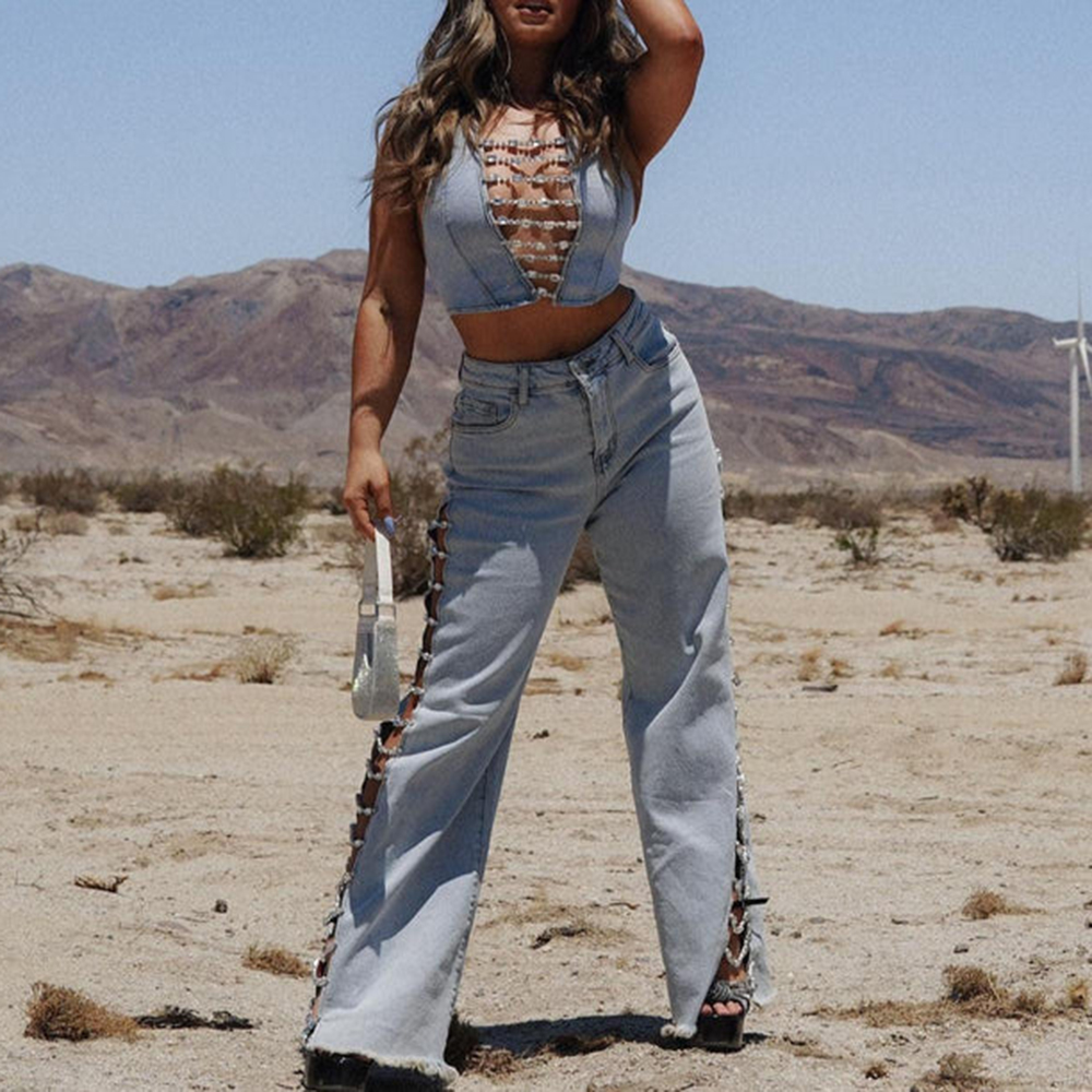 Relaxed Diamond Embellished Jeans