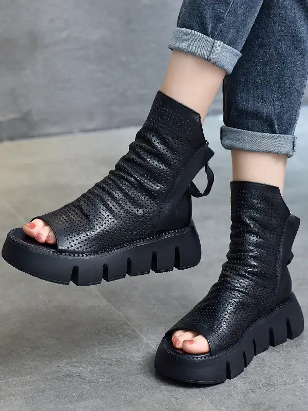 Urban Zip Cutout Platform Heeled Sandals