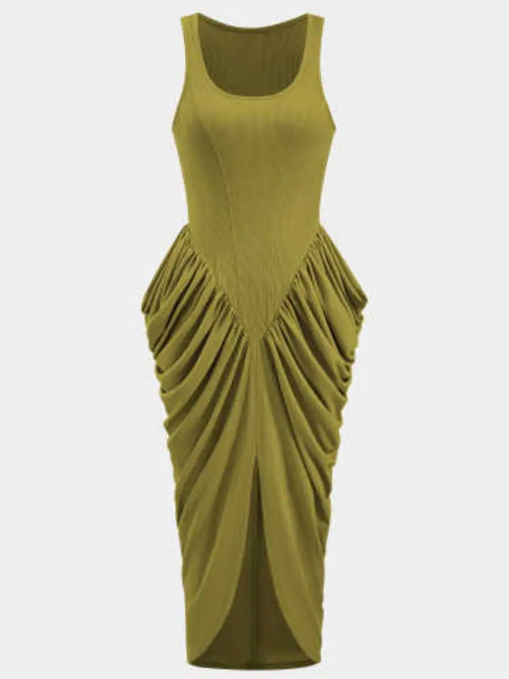 Ruched Slit Midi Dress