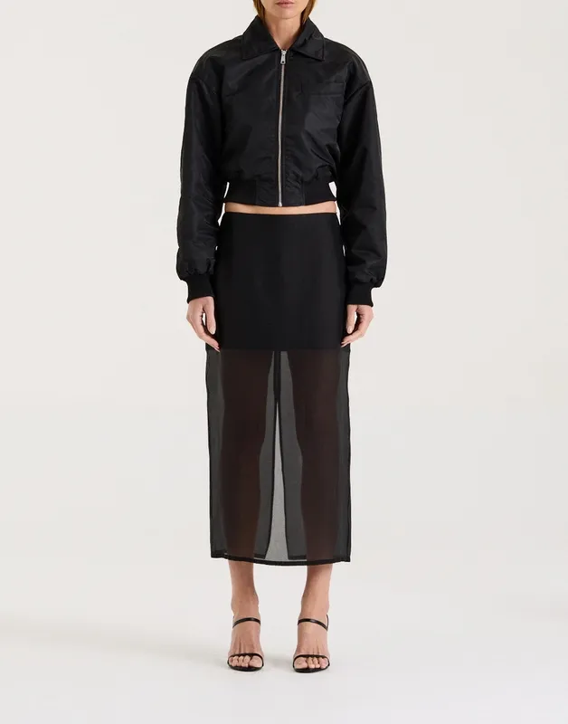 Black Sheer Organza Midi Skirt