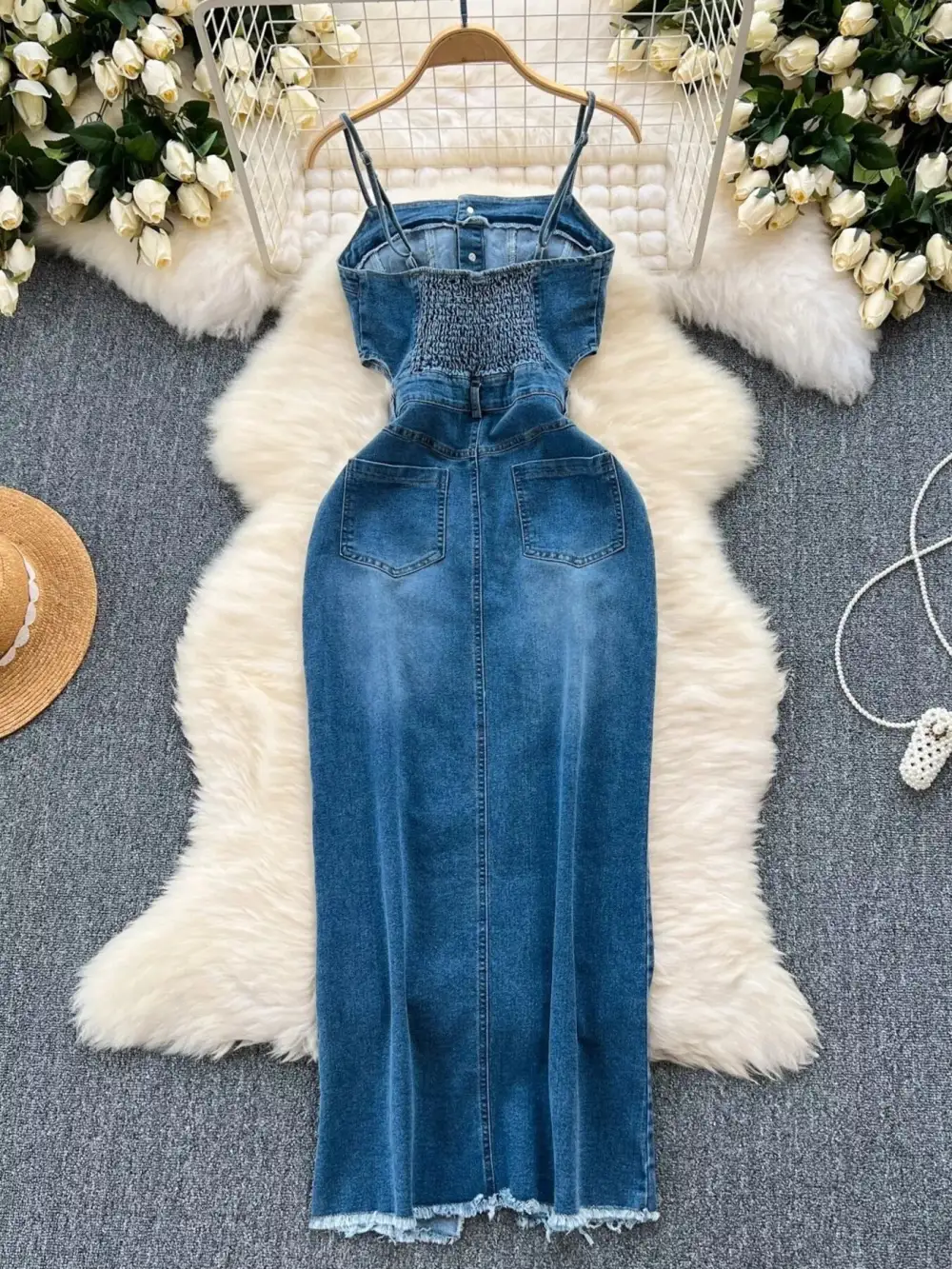 Denim Slit Sleeveless Dress Casual