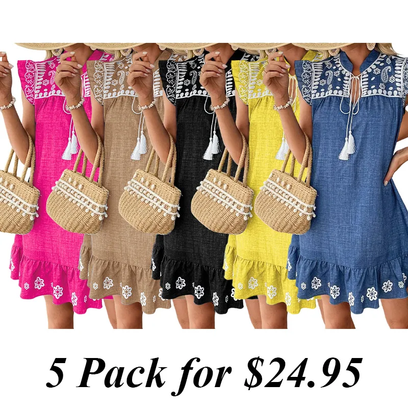 5PACK-Contrast Color Casual Dress