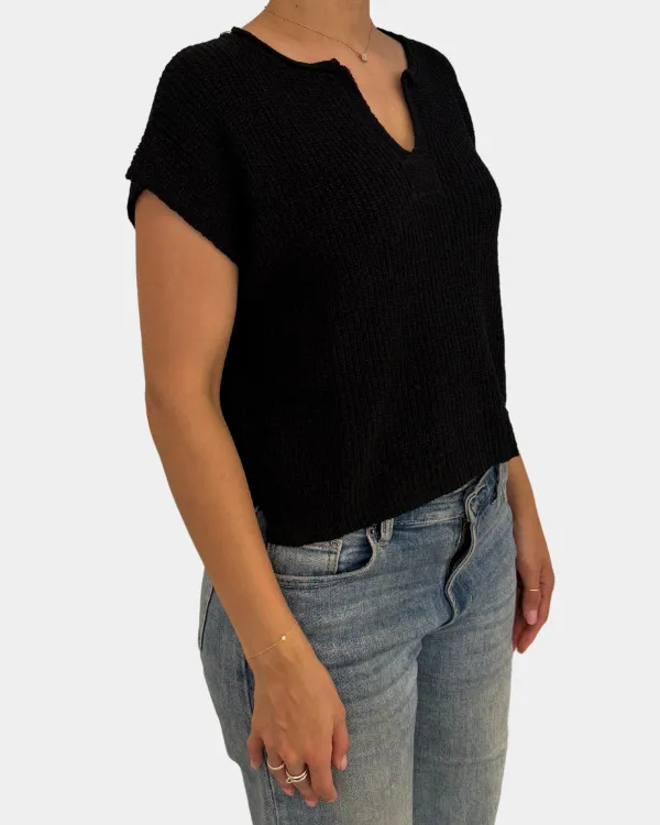 Notched V-Neck Top