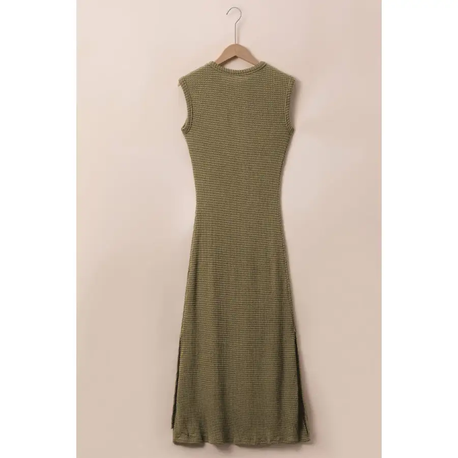 Waffle Knit Slit Sleeveless Maxi Dress