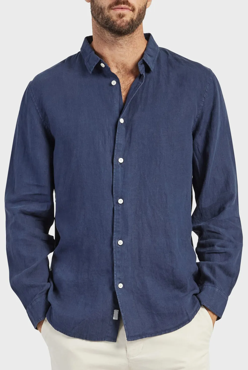 Plain Navy Linen Shirt