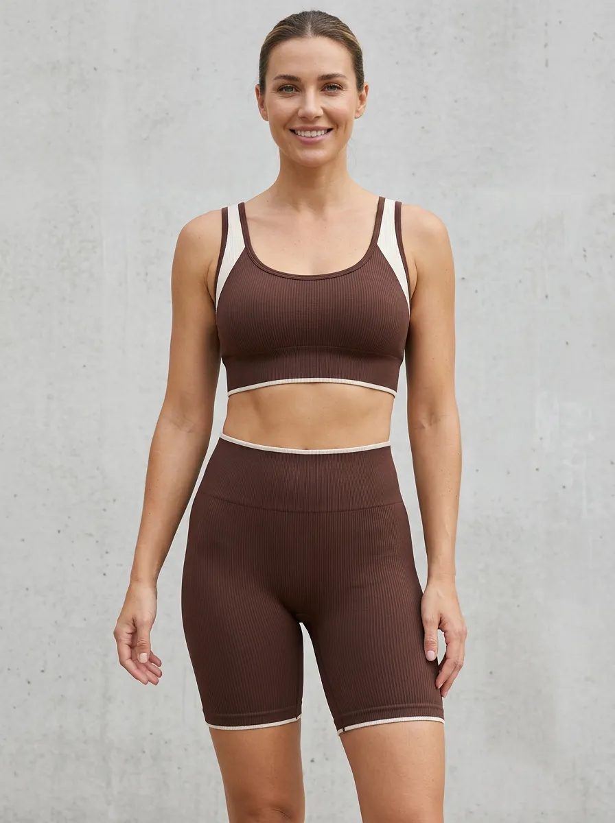 Women's Ribbed Seamless Sports-Bra Tank and Shorts Active Set