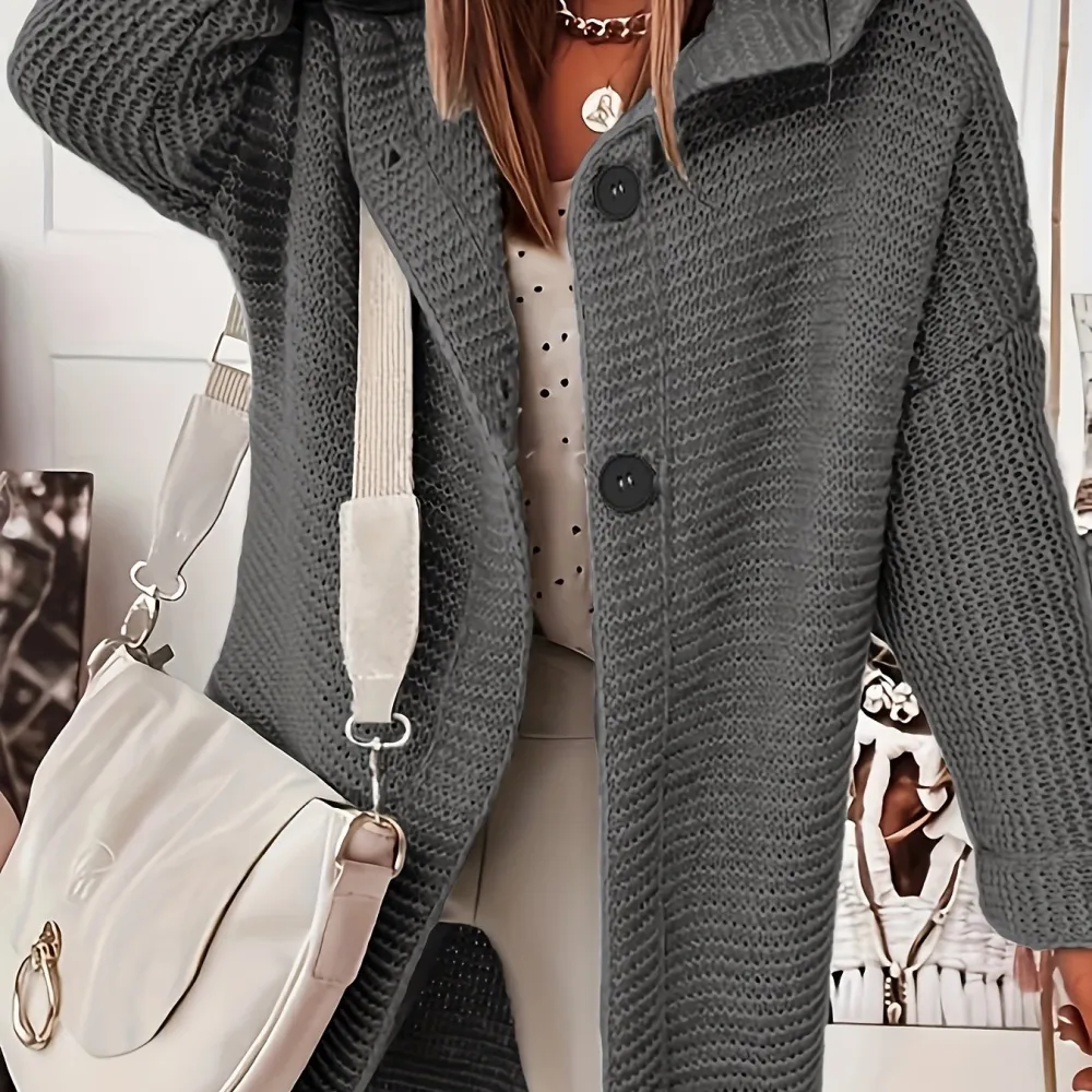50% OFF Plus Size Casual Cardigan, Women's Plus Solid Button Up Long Sleeve Hoodie Cardigan