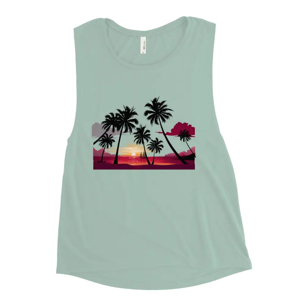 Ladies Muscle Tank Palms and Sunset Tank Top
