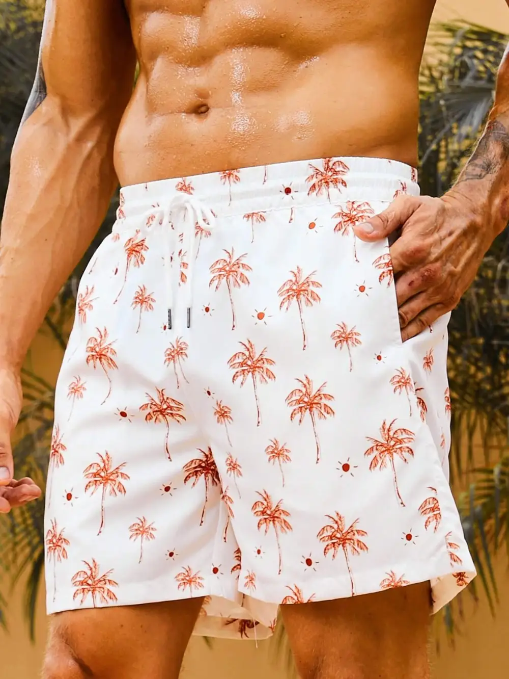 Men's Tropical Coconut Tree Print Swim Trunks