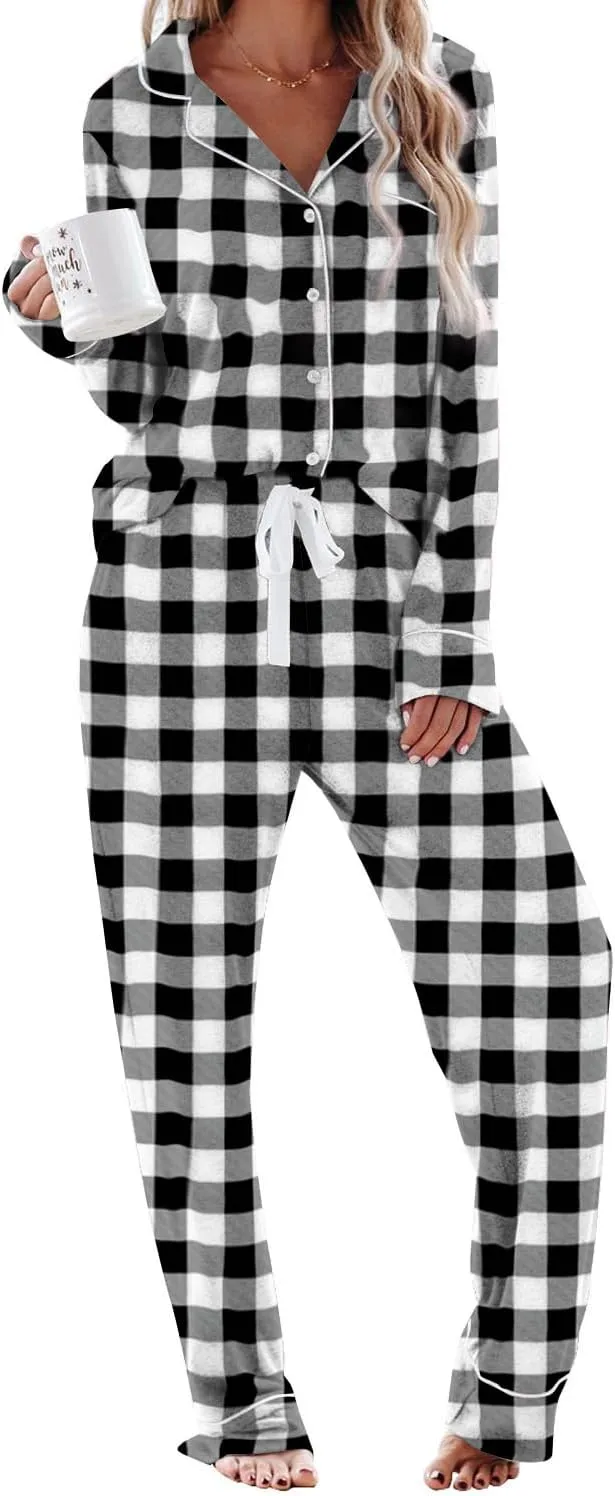 Women's Pajama Sets Long Sleeve Button Down Sleepwear Nightwear Soft Pjs Lounge Sets