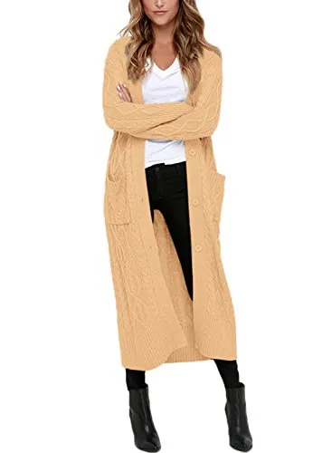 Womens Solid Casual Cozy Knit Open Front Long Cardigan Sweater