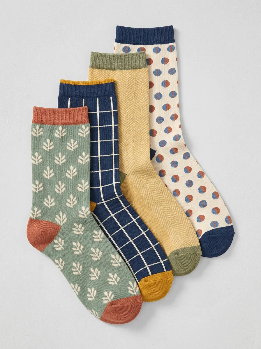 Retro Inspired Geometric Floral Vintage Four-Pair Casual Socks