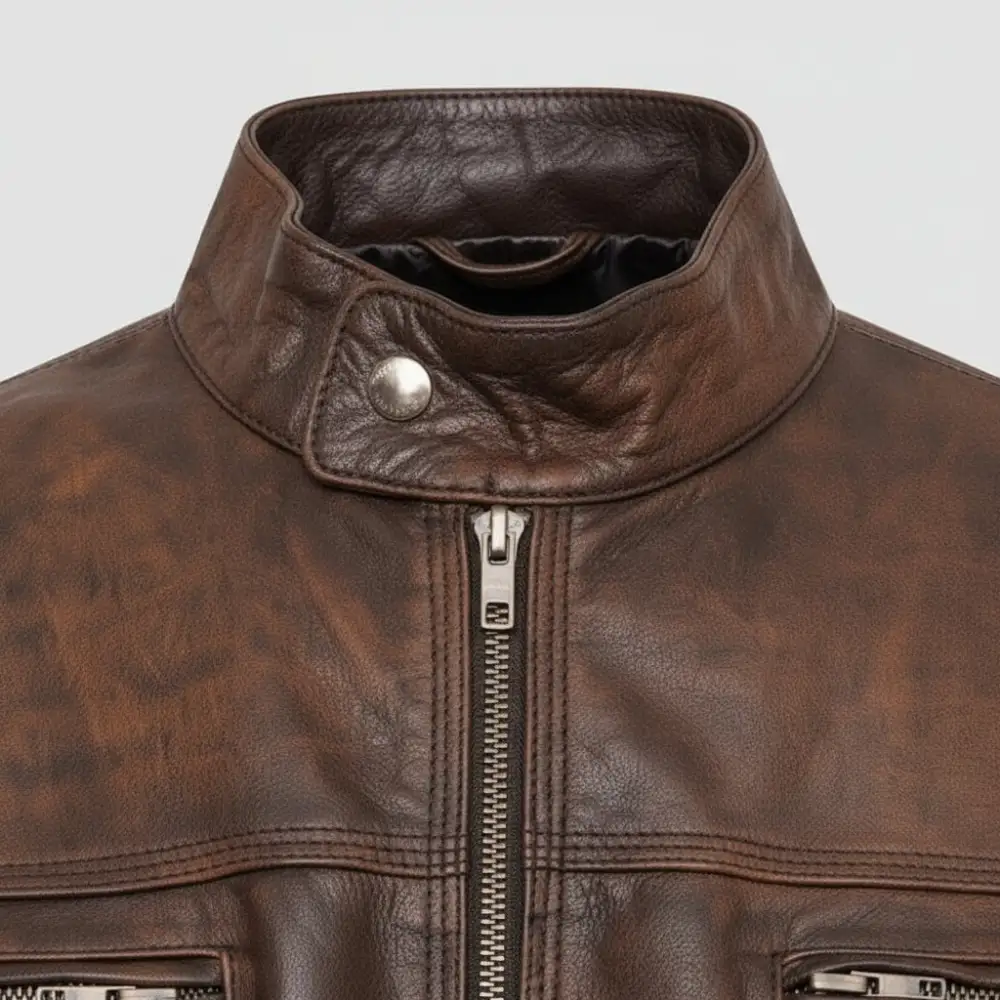 Clean Line Leather Biker Motorcycle Jacket