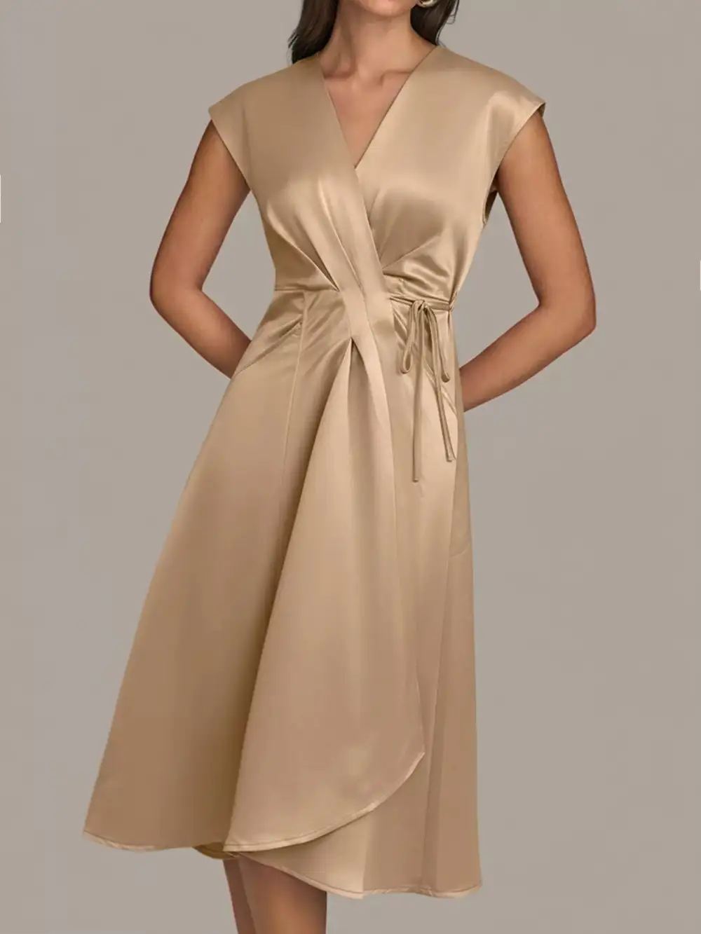 Satin Wrap Midi Dress with Pockets