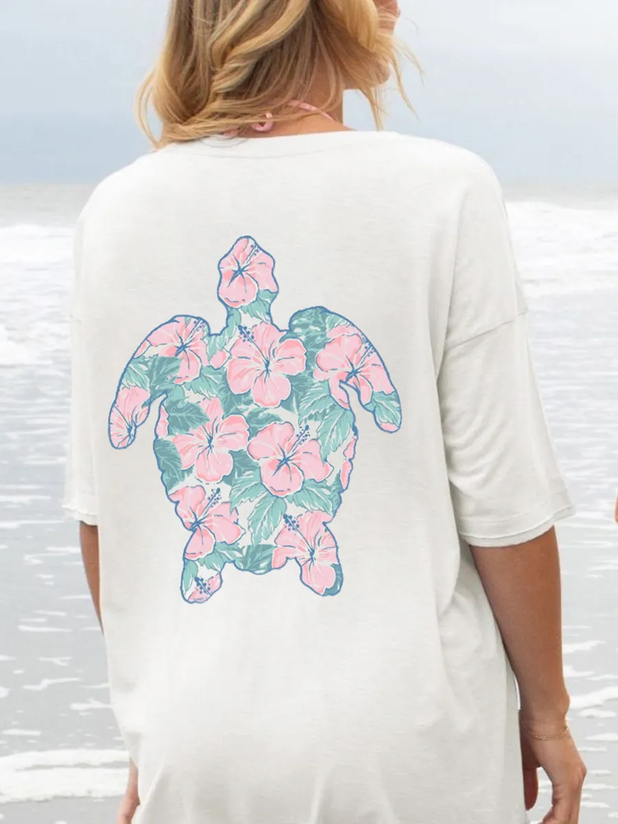 Turtle And Flower Graphic T-Shirt