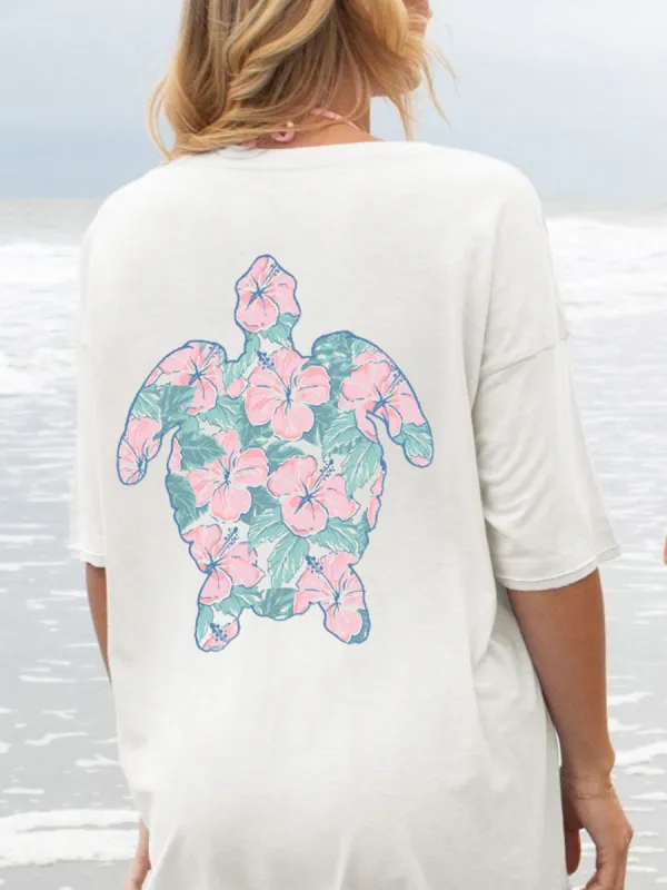 Turtle And Flower Graphic T-Shirt