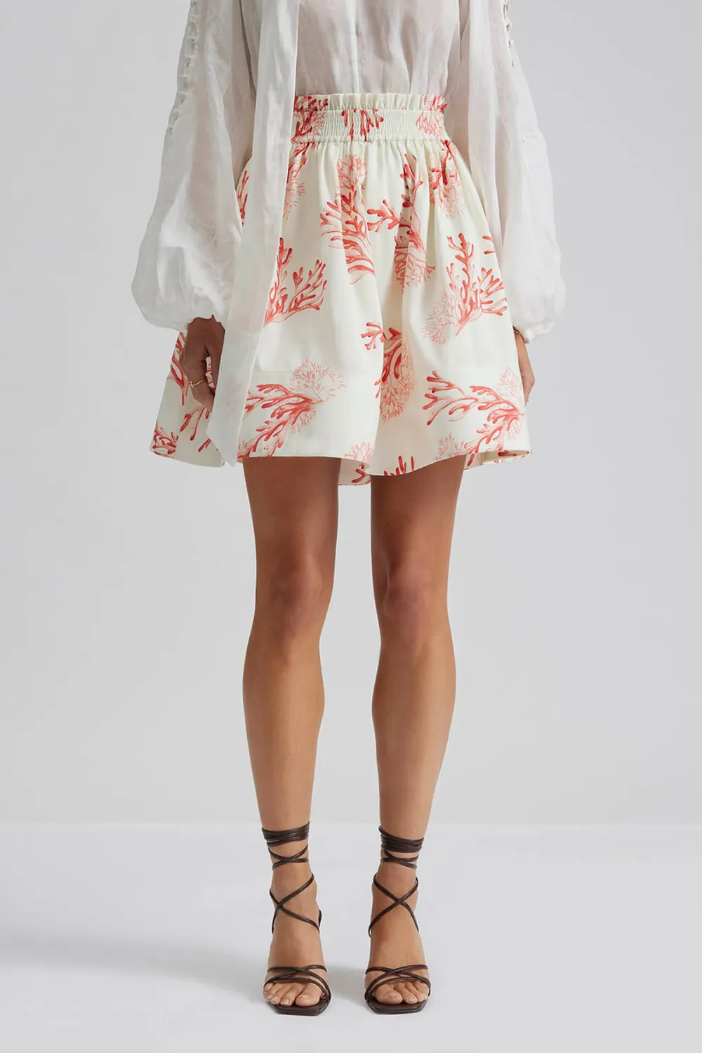 Coral Print High Waisted Mini Skirt