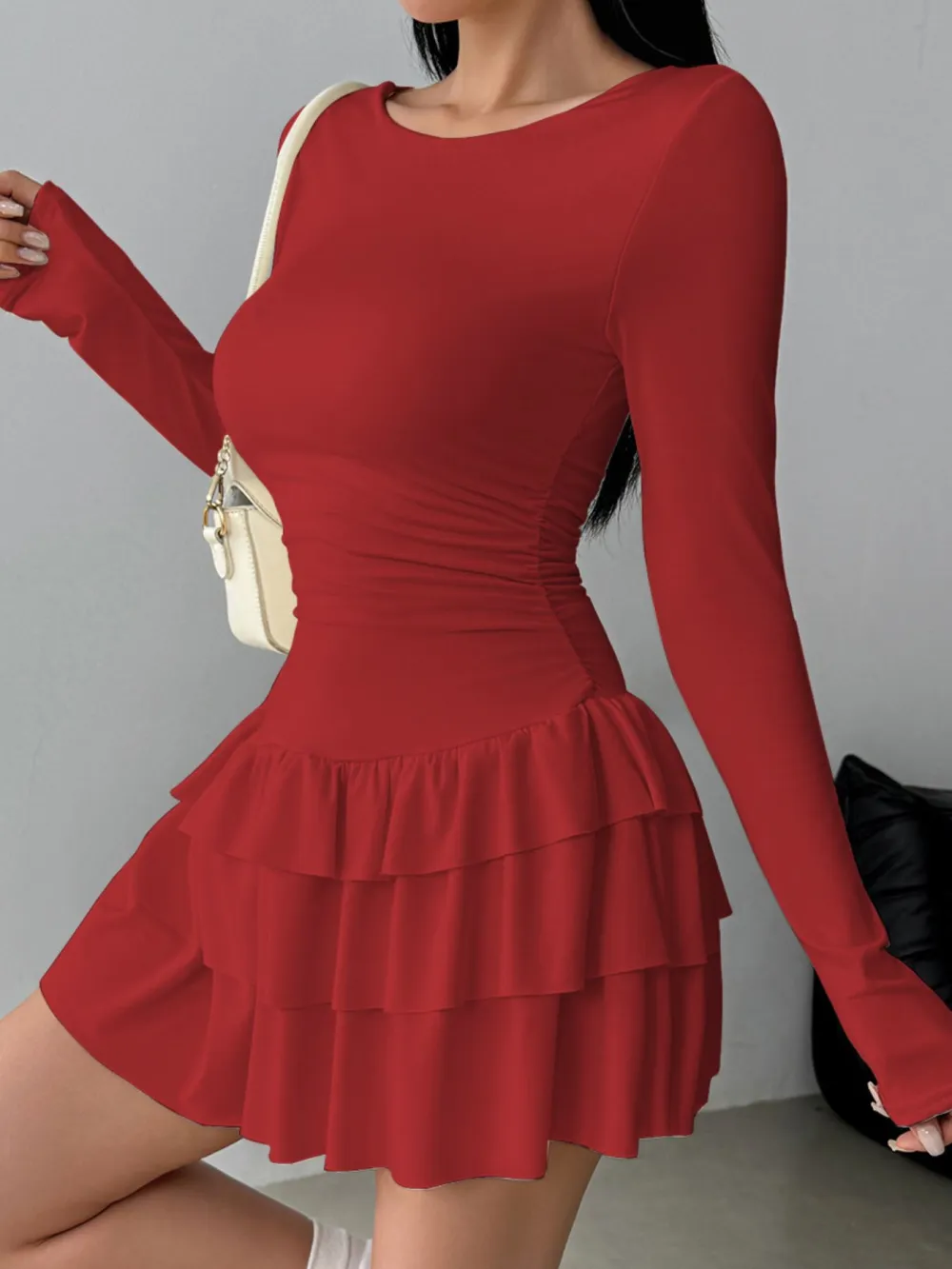 Ruffle Long Sleeve Mini Dress