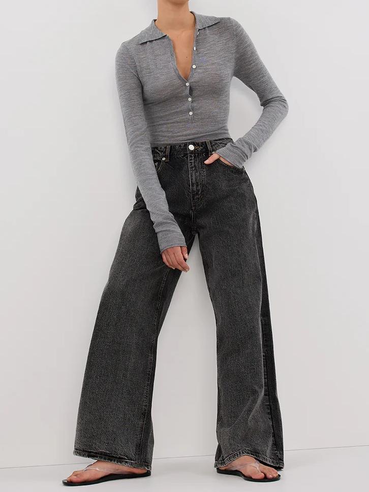 SILVER MARLE MERINO POLO TOP