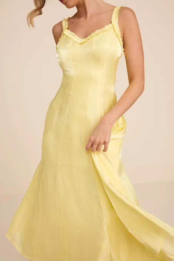 Marlana Light Yellow Sleeveless Ruffled Midi Dress