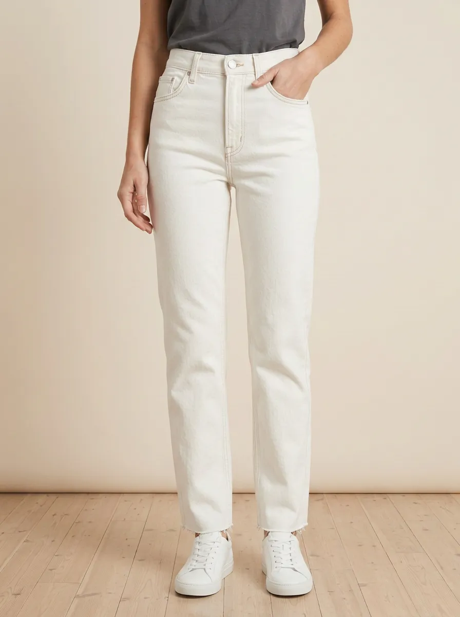 Weekend High-Rise Straight-Leg Raw-Hem Printed Denim Jeans