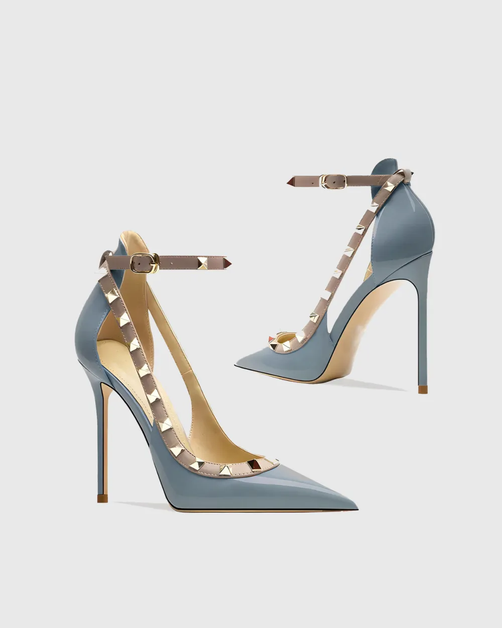 Rivet Embellished Strap Cutout Pumps in Blue